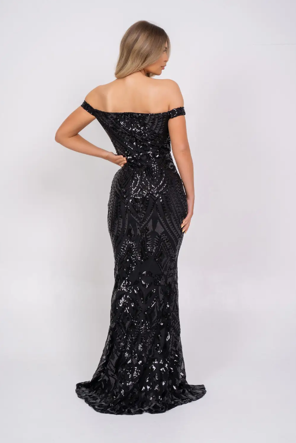 Off the Shoulder High Slit Sequin Gown