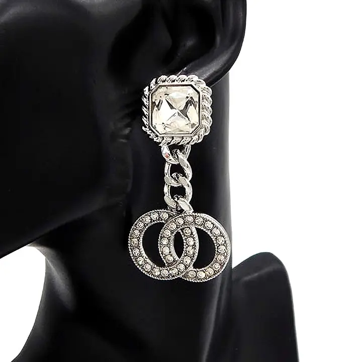 Square Crystal Double Circle Statement Earring