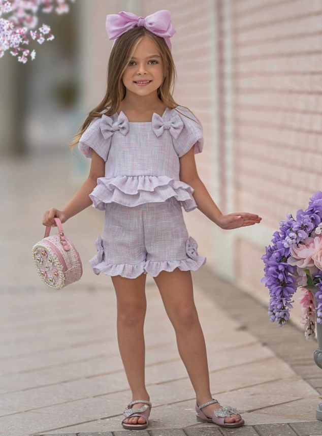 Girls' Pastel Tweed Short Set