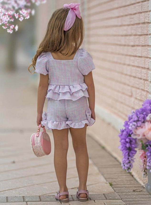 Girls' Pastel Tweed Short Set