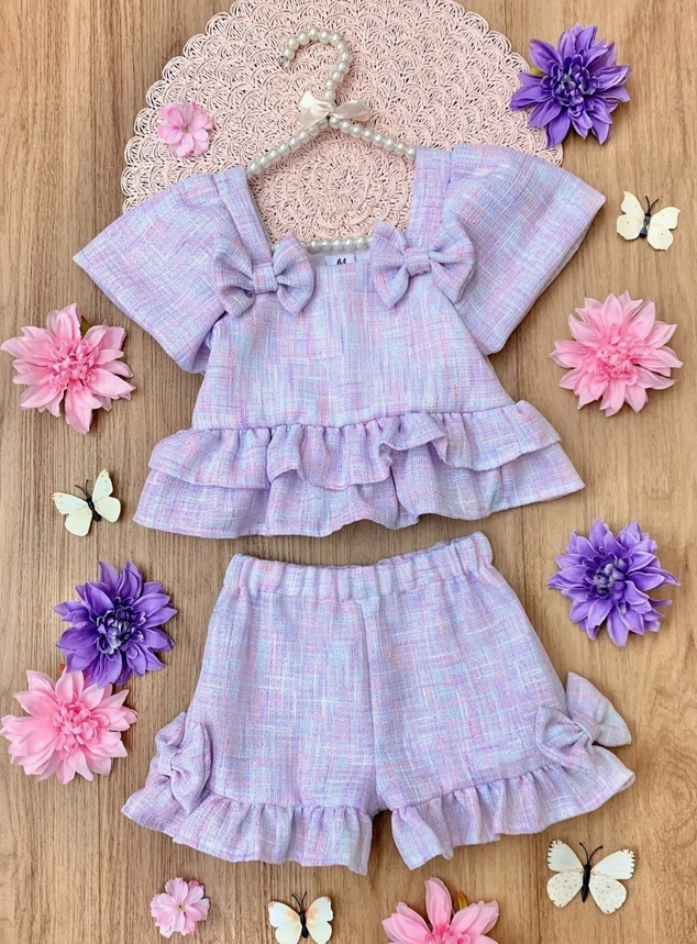 Girls' Pastel Tweed Short Set