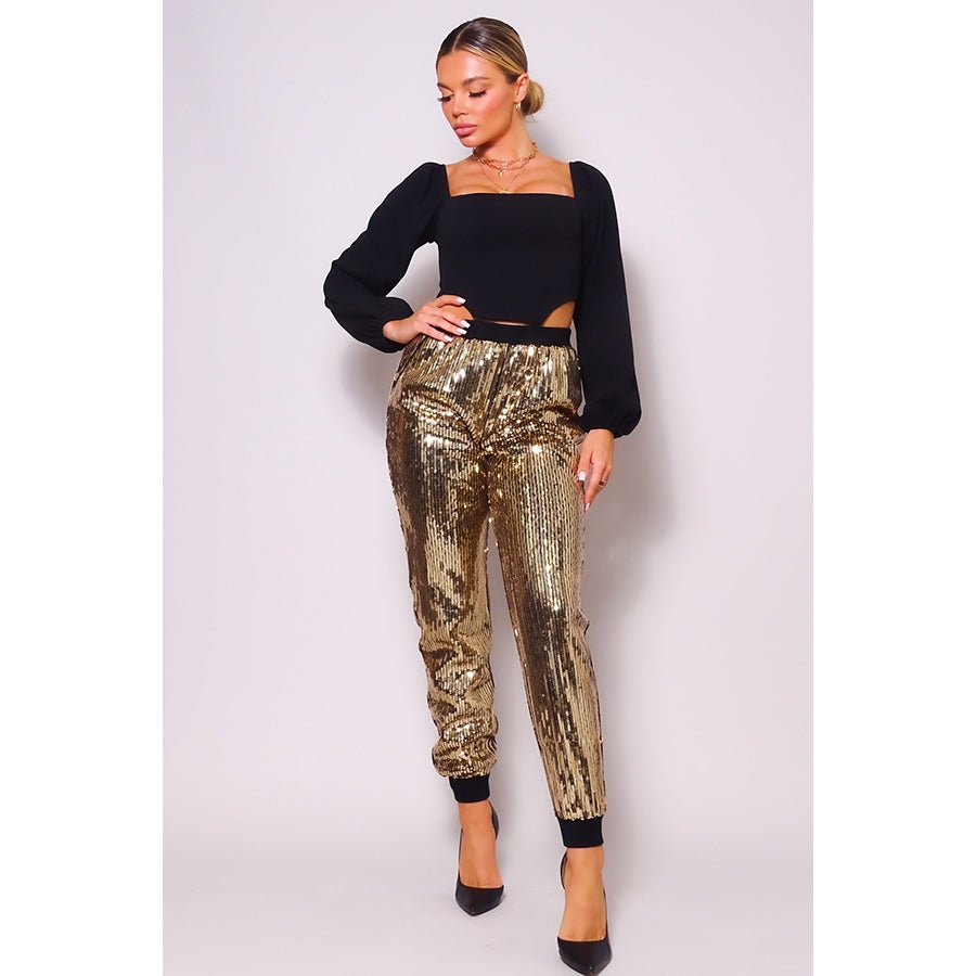 Sequin Joggers Gold