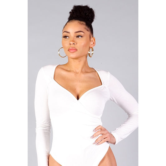 White Long Sleeve Sweetheart Neck Bodysuit
