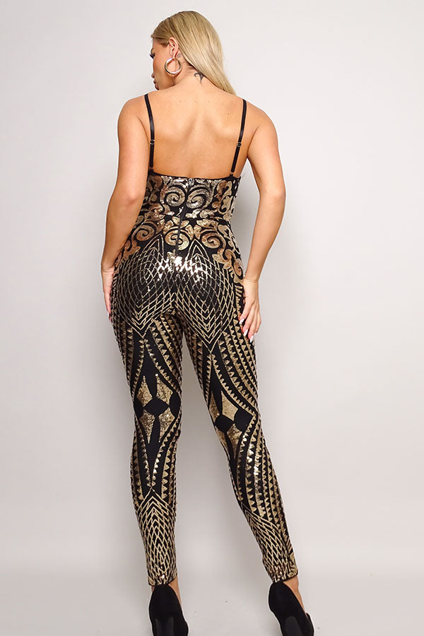 Gold Sequin Black Catsuit
