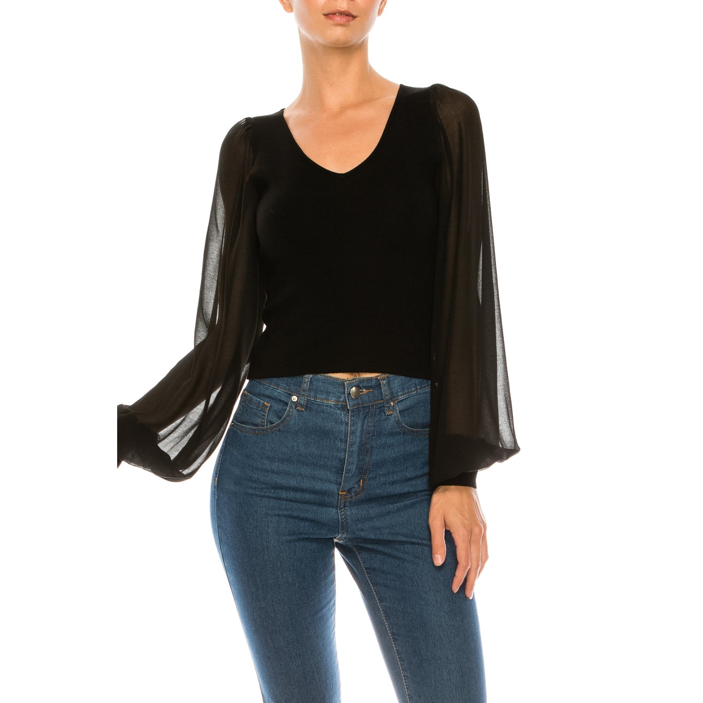 Chiffon Bubble Sleeve Sweater Top