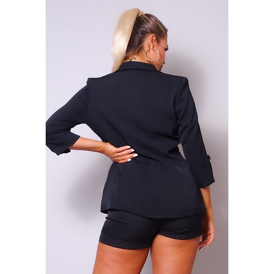 Jacket w/Belted Short Suit Set - Black
