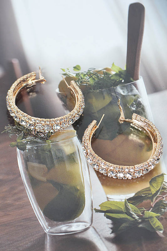 Flat Multi Rhinestone Hoop Earrings 40mm