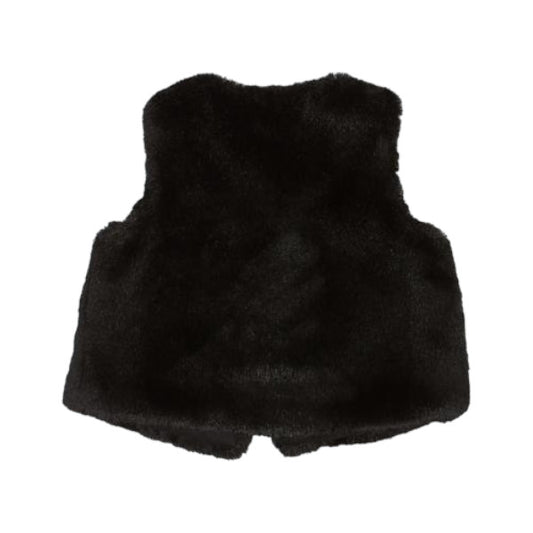 Girls Faux Fur Vest with Gold Button Closure – Black (2T–6)