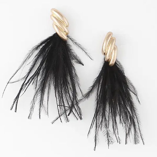Black Feather & Gold Earrings