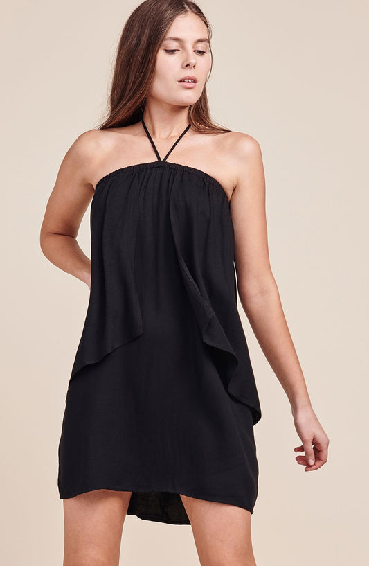 Black Halter Layered Mini Dress