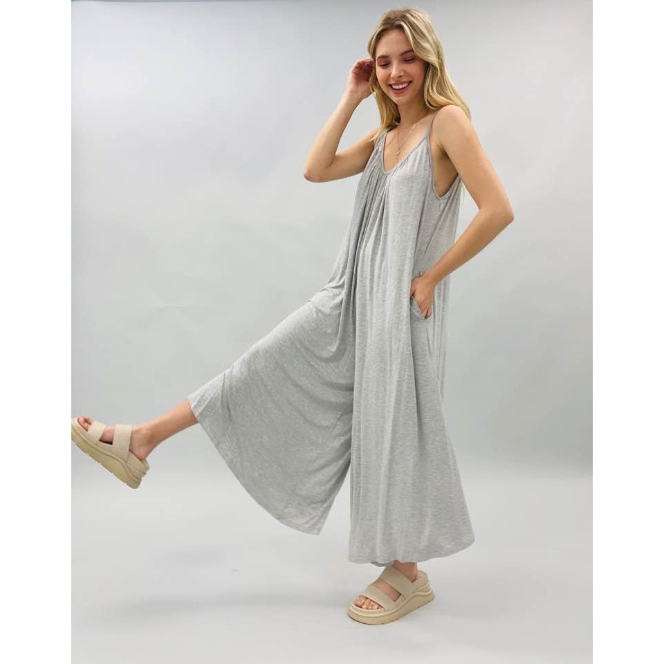Light Grey Wide-Leg Jumpsuit – Super Soft Oversized Fit with Pockets