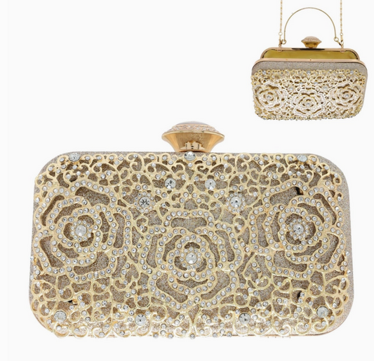 Rhinestone Encrusted Floral Cutout Clutch