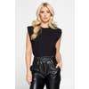 Black Shoulder Pad Top - Sleeveless Structured Blouse