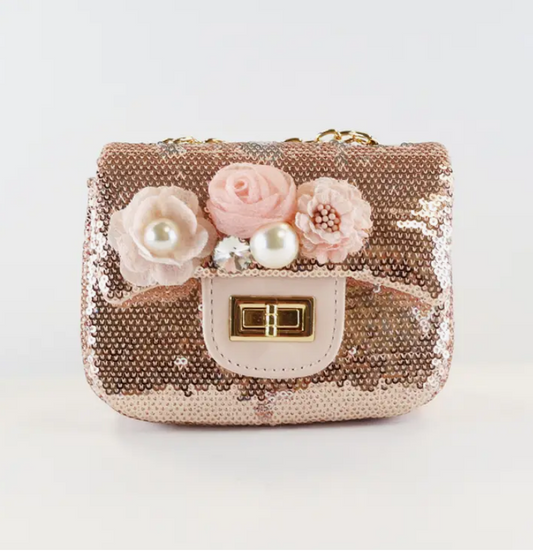 Girls' Floral Sequin Bag