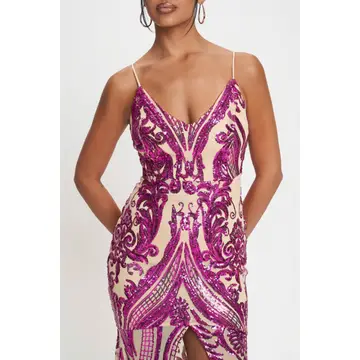 Art Deco Contrast Sequin Spaghetti Strap Gown