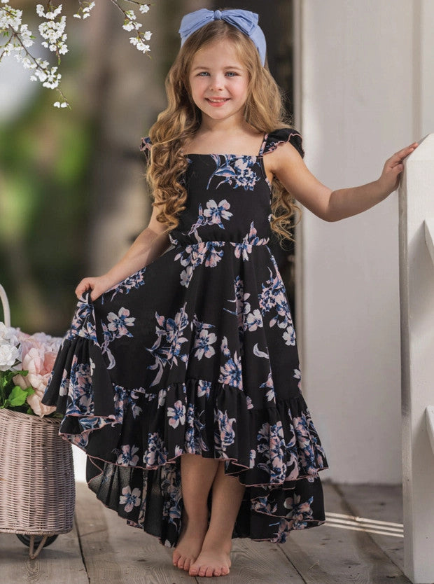 Girls' Garden Party Floral Hi-Lo Ruffle Navy