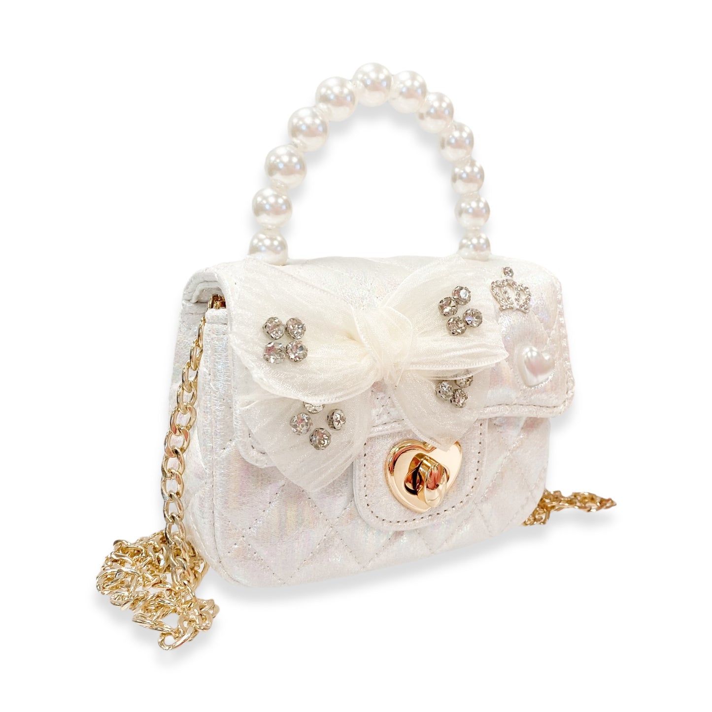 Girls' Quilted Shiny Bow Purse