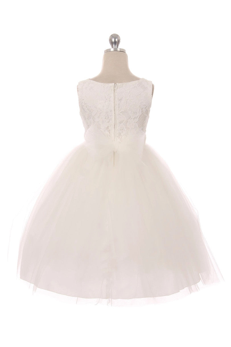Girls' Lace Top Tulle Gown White