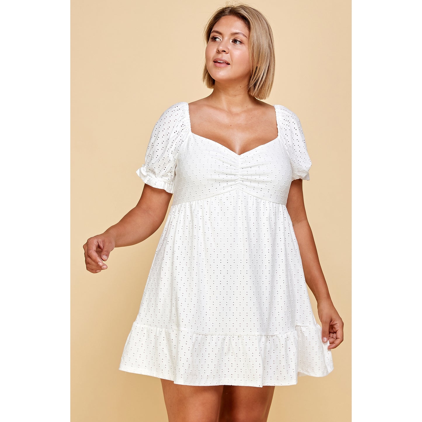 White Peasant Babydoll Dress PLUS