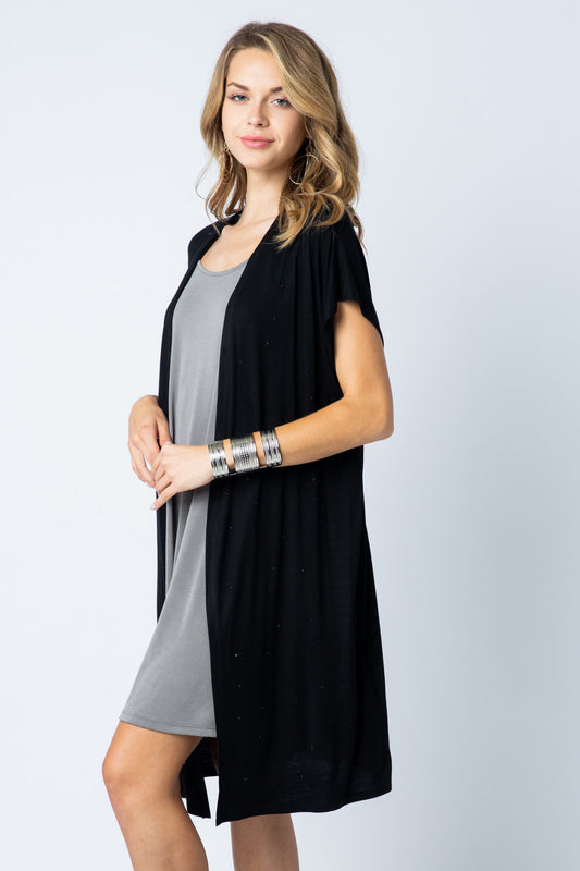 Stone/Striped Mesh (Blk) Long Cardi