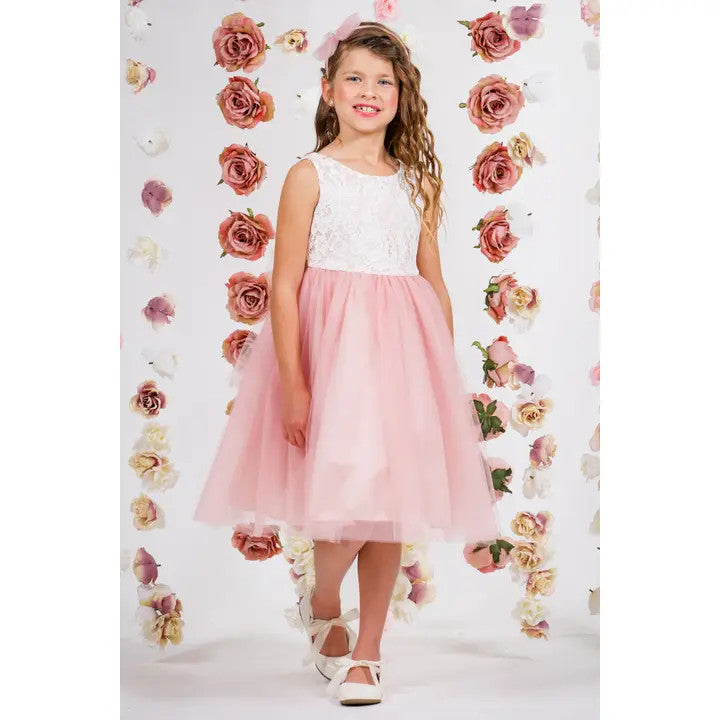 Girls' Lace Top Tulle Gown White