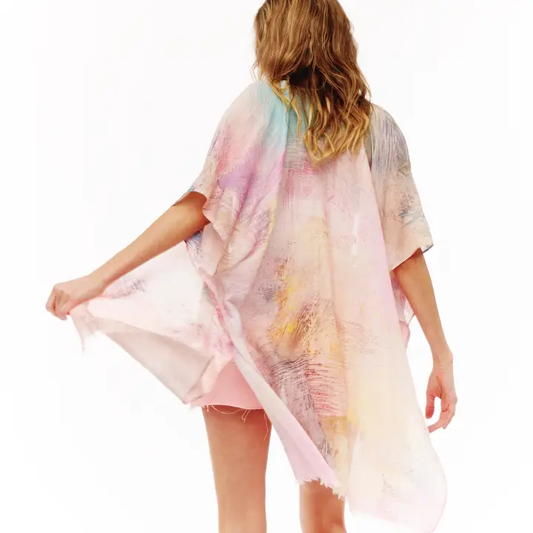 Kaftan Style Abstract Paint Strokes Translucent Kimono Shawl