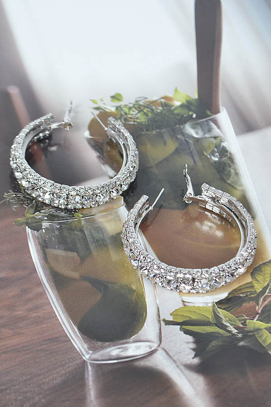 Flat Multi Rhinestone Hoop Earrings 40mm