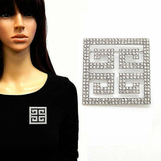 50mm Square Greek Key Brooch