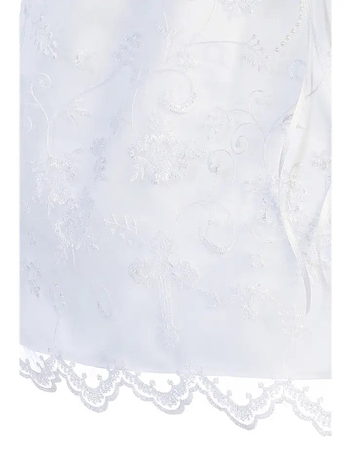 Baby Girl White Christening Gown with Cross Embroidery & Bonnet