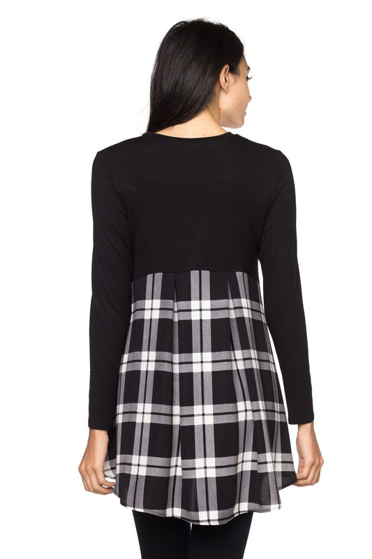 Black Plaid Contrast High-Low Top