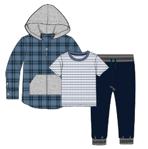 Boys Hooded Flannel Set - 3pc