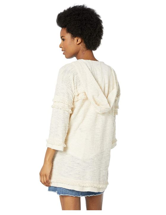 Buttercream French Terry Fringe Hooded Cardigan
