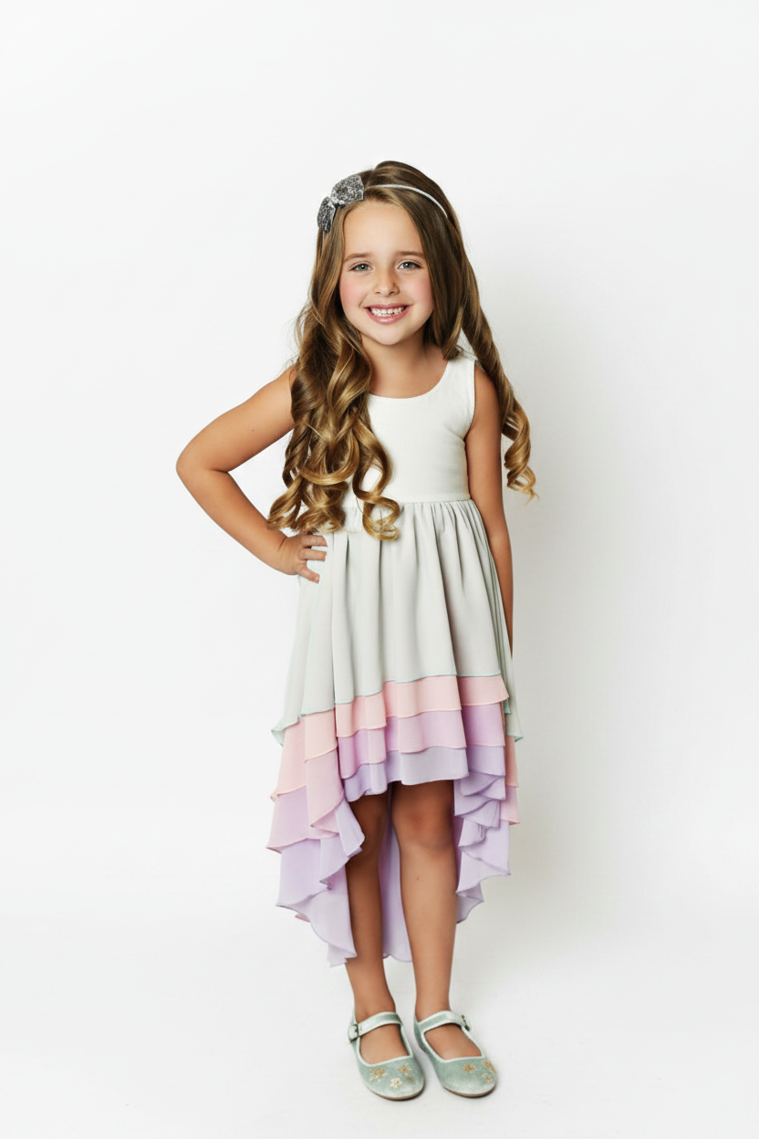 Girls Pastel Ombre Hi-Lo Tiered Dress