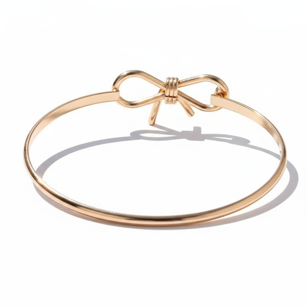 Thin Bow Bangle Bracelet – Dainty Gold or Silver Stackable Bracelet