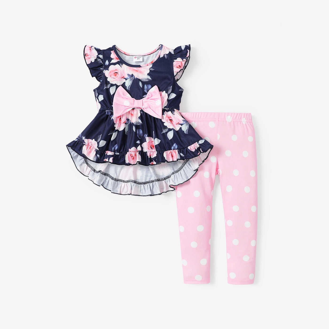 2pc Toddler Girl Floral/Polka Dot Set