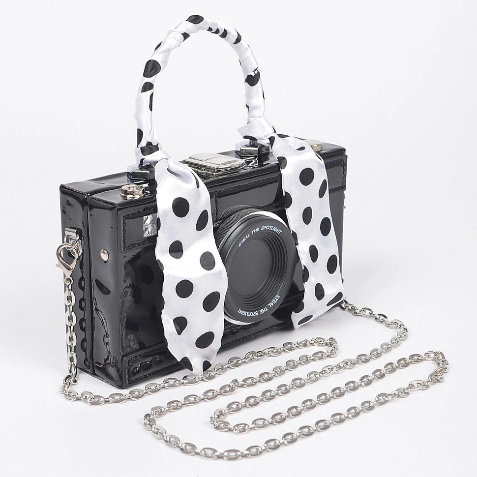 Mirror Vegan Leather Top Handle Camera Clutch Bag