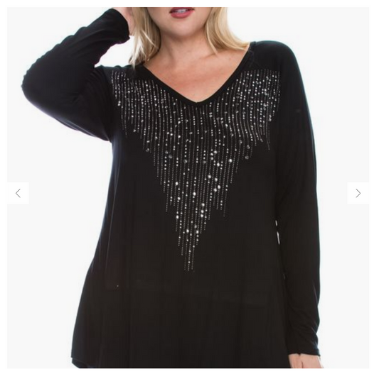 Black Stone Embellished Long Sleeve Top PLUS