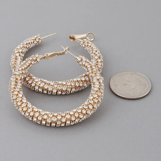 Rhinestone Wrapped Hoops Gold