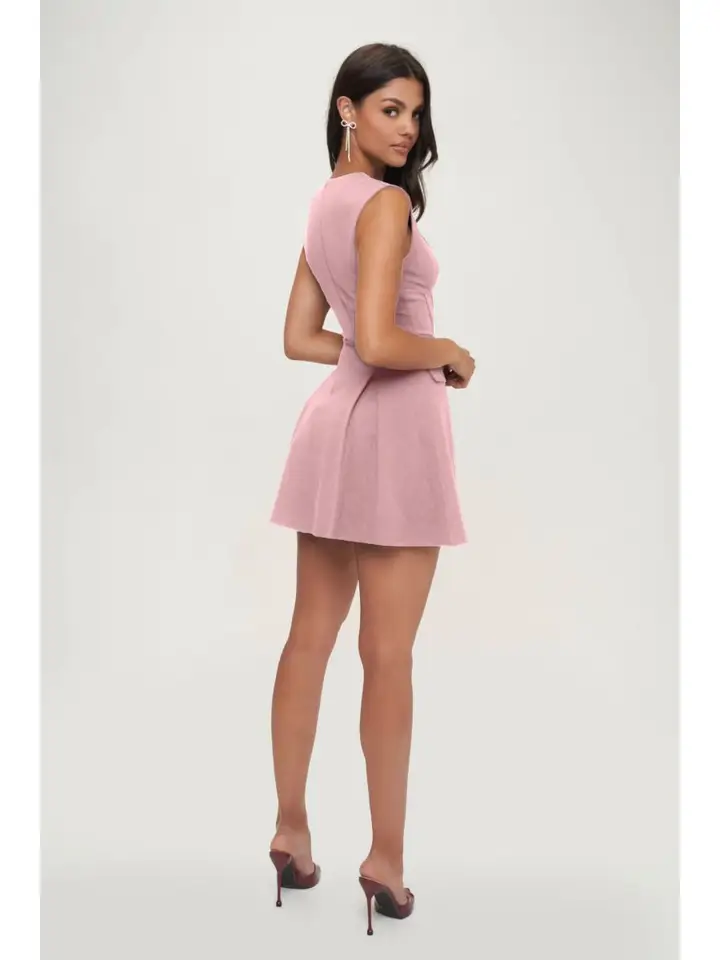 Deep V Corset Mini Dress - Mauve