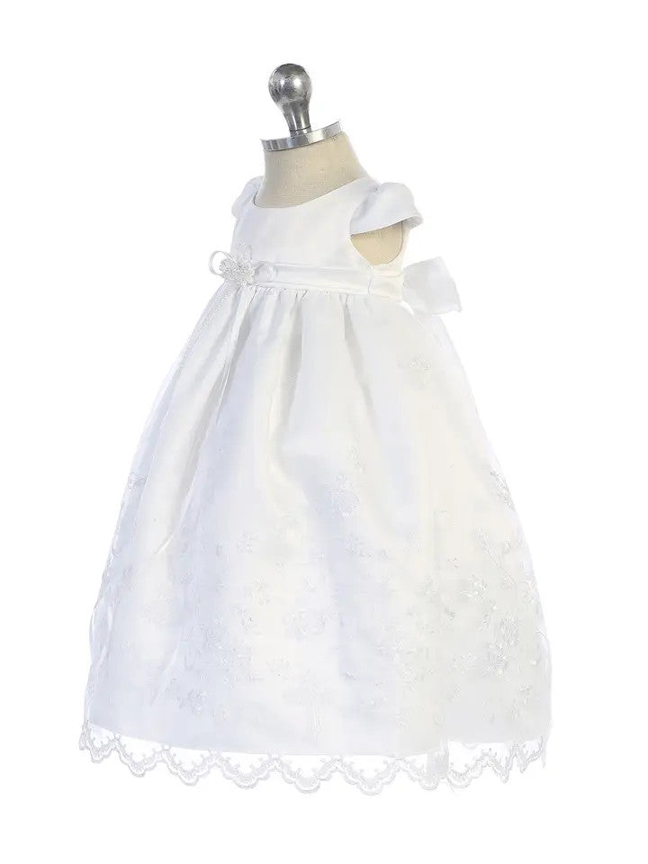 Baby Girl White Christening Gown with Cross Embroidery & Bonnet