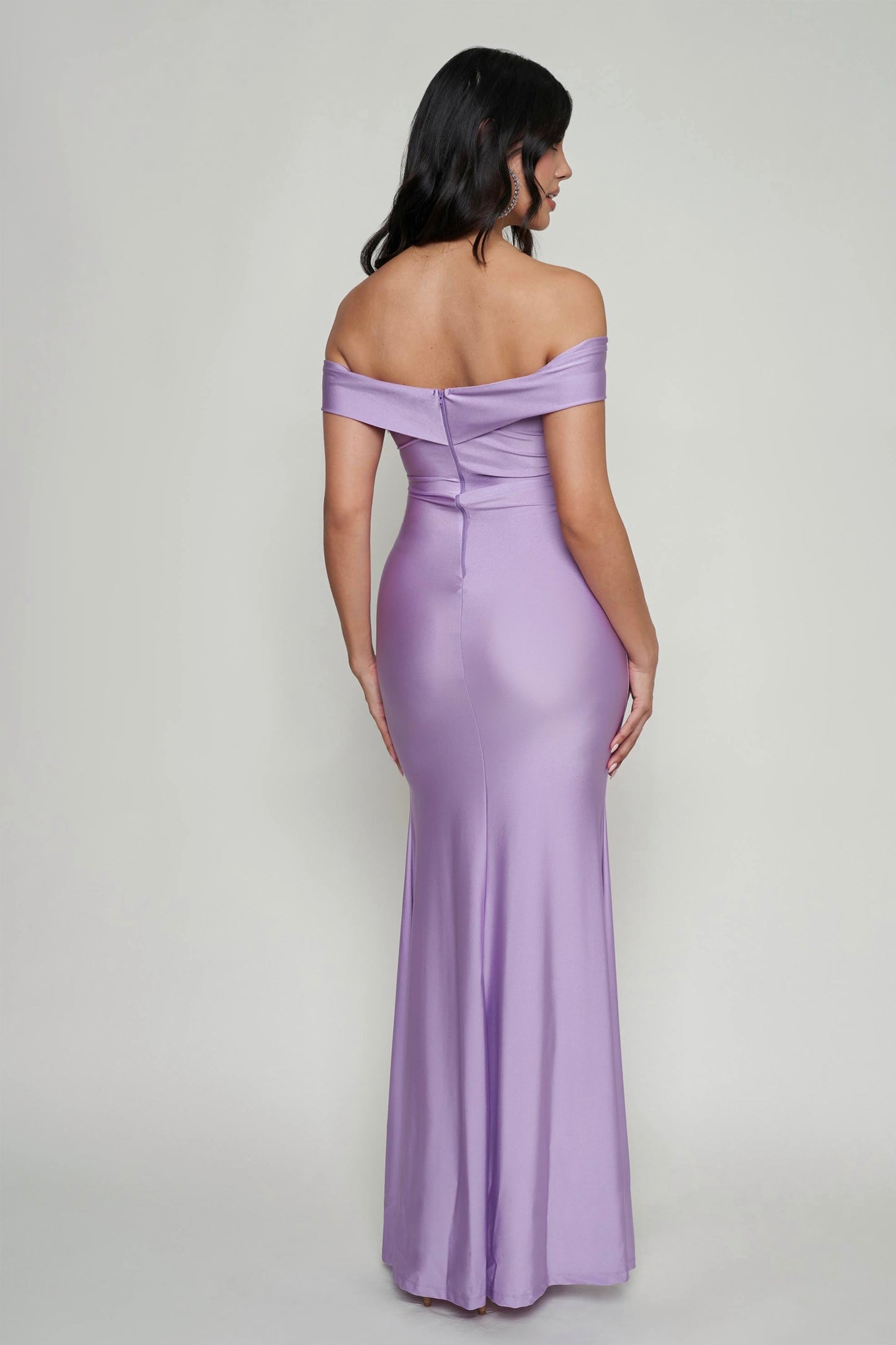 Off Shoulder Draped Ruffle Prom Dress - Lilac