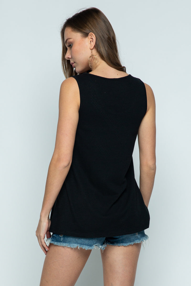 Sleeveless Top with Rhinestone Design Black