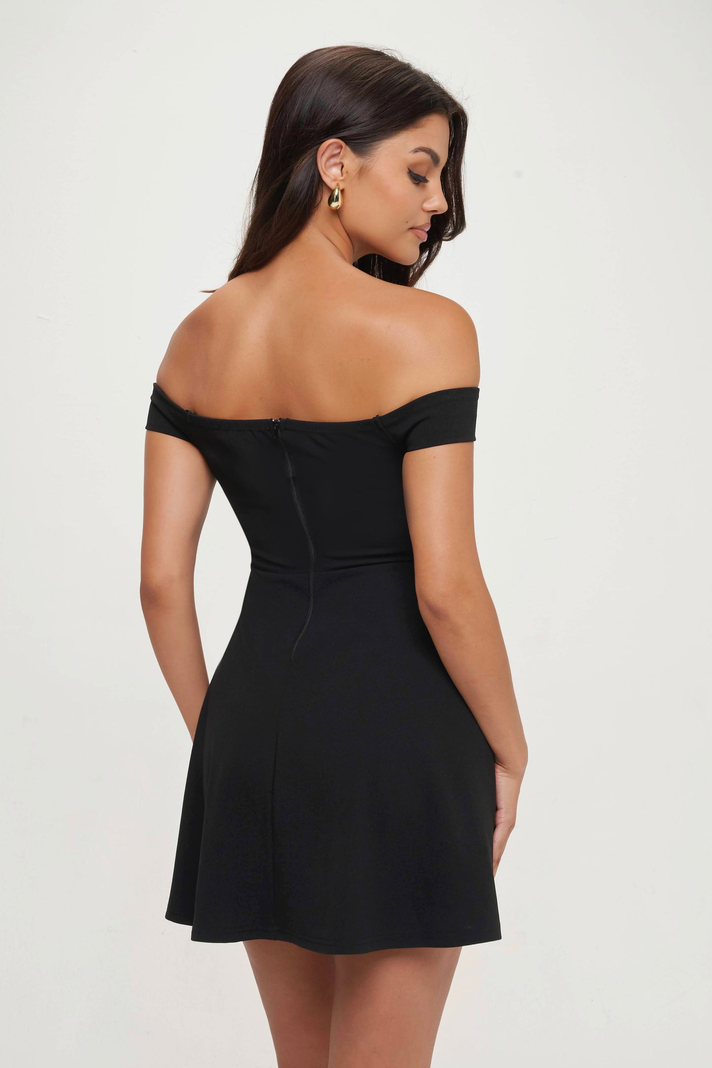 Off Shoulder Fit & Flare Mini Dress Black