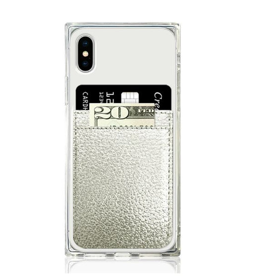 Silver faux leather phone pocket - adhesive card holder for smartphones