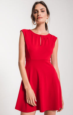 Red Fit and Flare Mini Dress with Keyhole Neckline