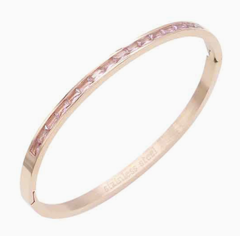Stainless Steel Stone Pave Hinged Bangle