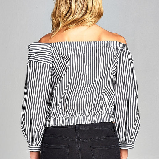 Pinstripe Off-the-Shoulder Crop