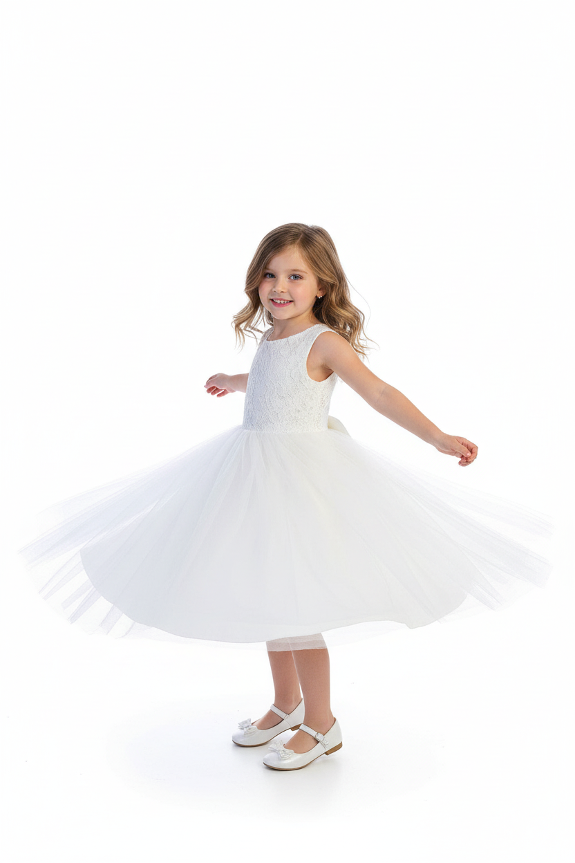 White lace dress studio lifestyle - twirling