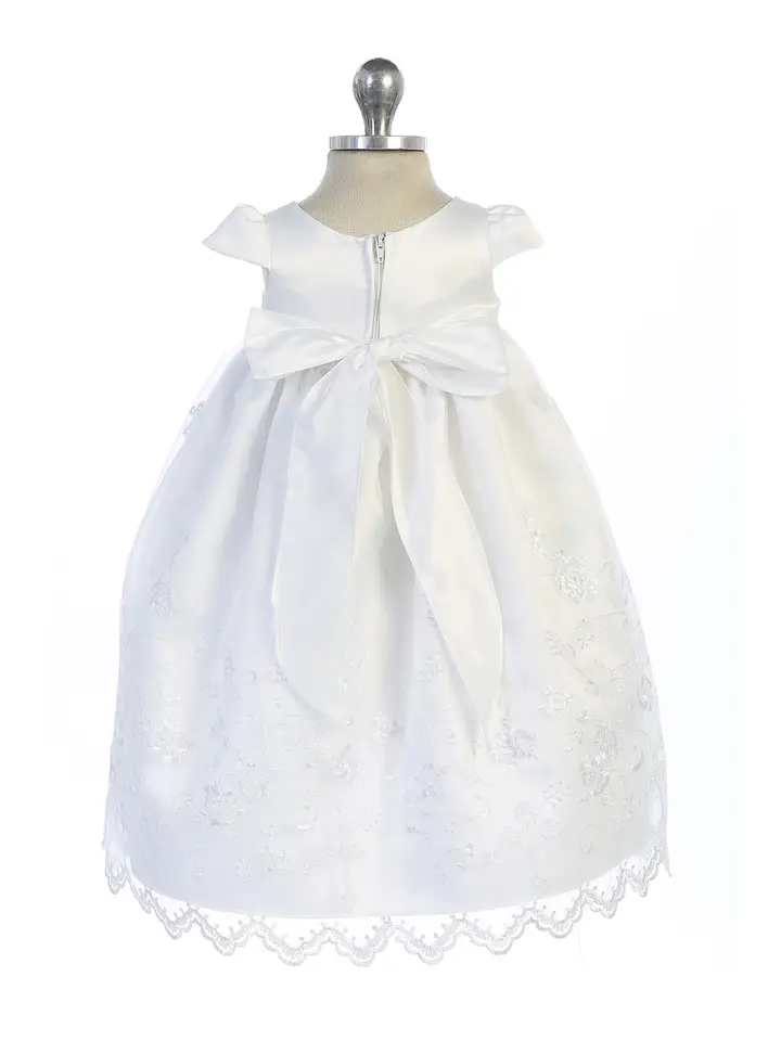 Baby Girl White Christening Gown with Cross Embroidery & Bonnet