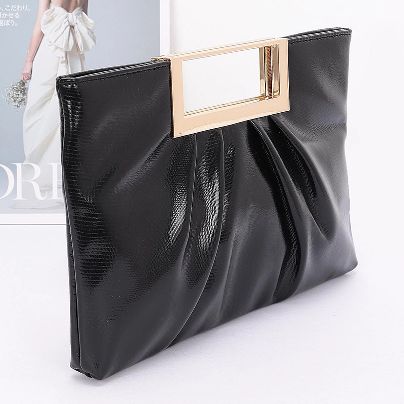 Faux Leather Metal Handle Clutch